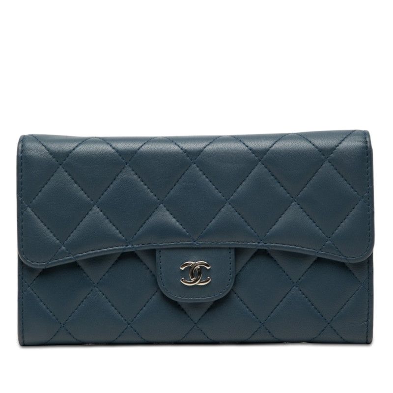 Chanel Quilted CC Logo Wallet Navy Lambskin
