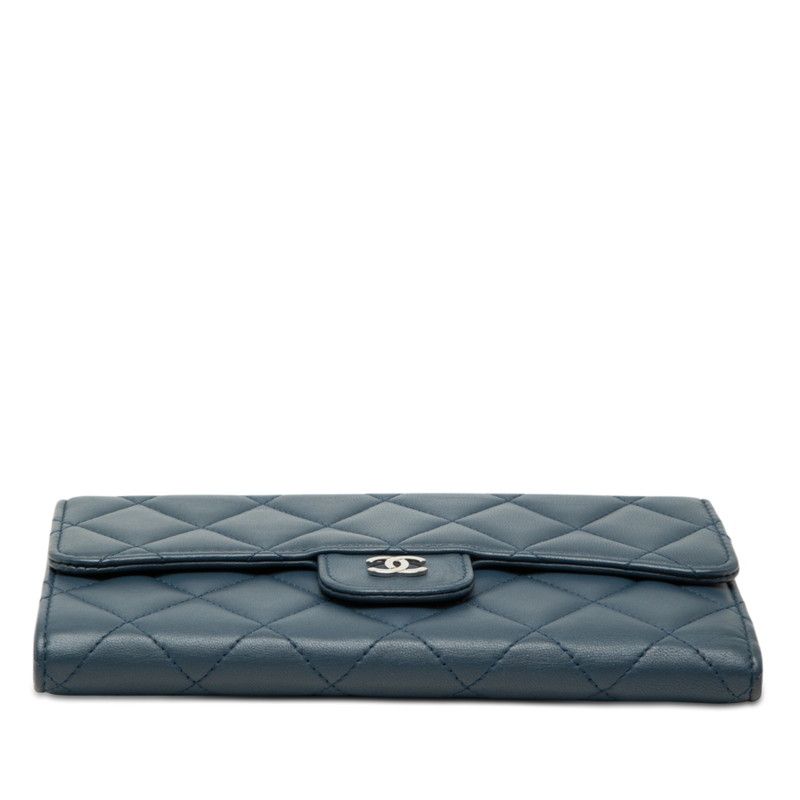 Chanel Quilted CC Logo Wallet Navy Lambskin