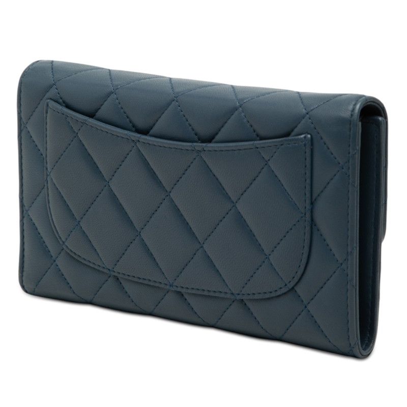 Chanel Quilted CC Logo Wallet Navy Lambskin