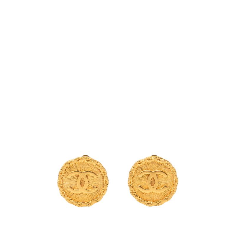 Chanel CC Logo Vintage Earrings Gold Plated
