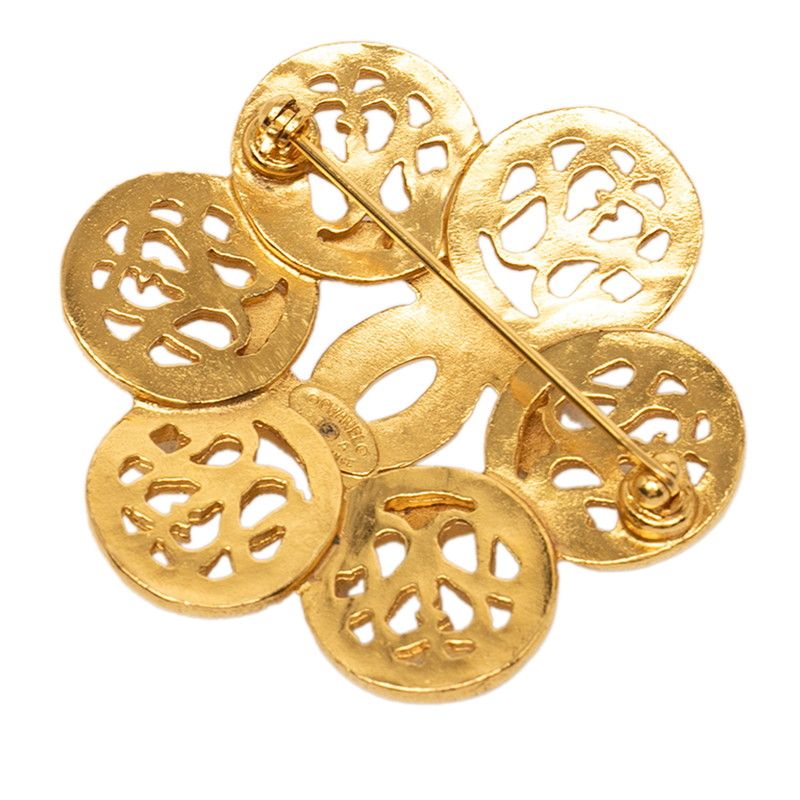 Chanel CC Logo Vintage Brooch Flower Motif Gold Plated
