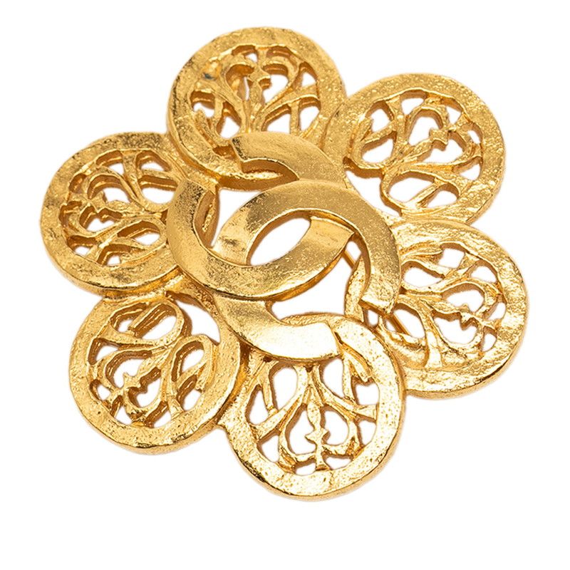 Chanel CC Logo Vintage Brooch Flower Motif Gold Plated