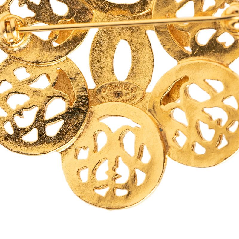 Chanel CC Logo Vintage Brooch Flower Motif Gold Plated