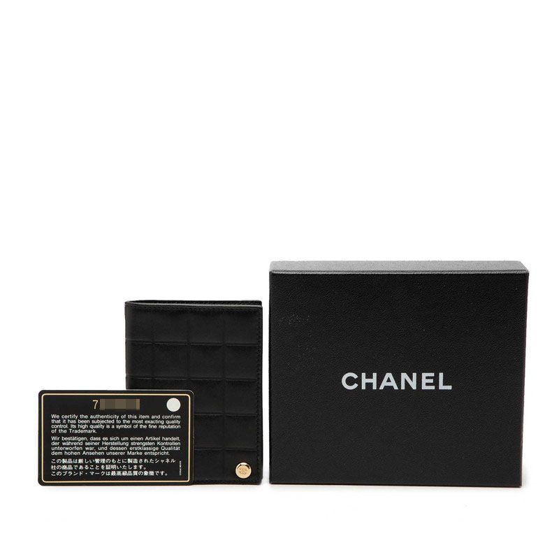 Chanel CC Logo Choco Bar Card Case Black Lambskin