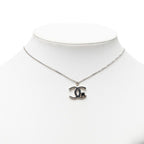 Chanel CC Logo Pendant Silver Metal Black Stone