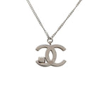 Chanel CC Logo Pendant Silver Metal Black Stone