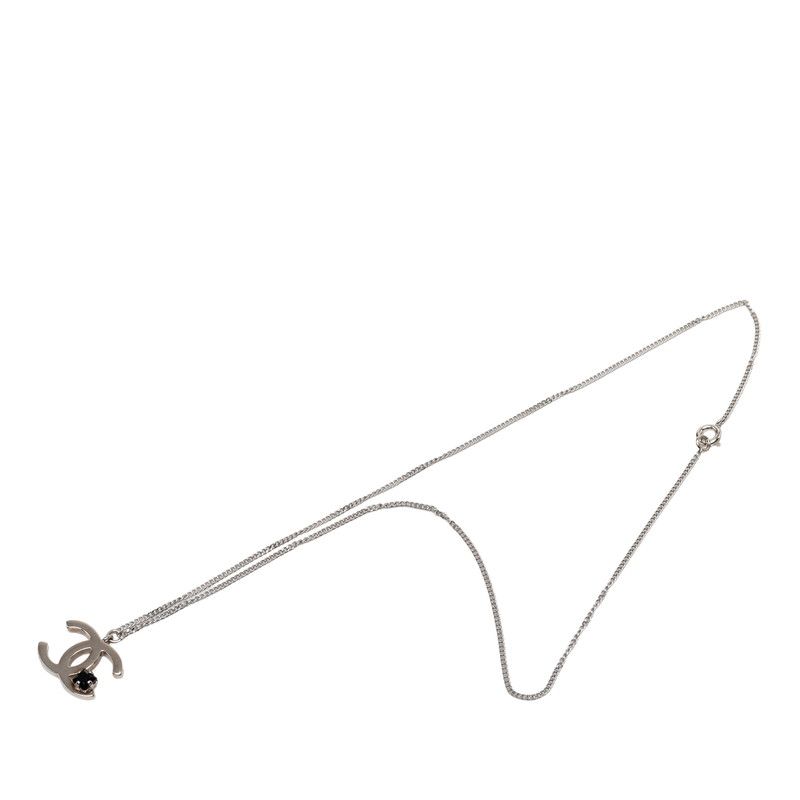 Chanel CC Logo Pendant Silver Metal Black Stone