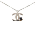 Chanel CC Logo Pendant Silver Metal Black Stone