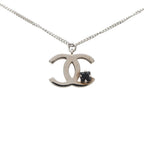 Chanel CC Logo Pendant Silver Metal Black Stone