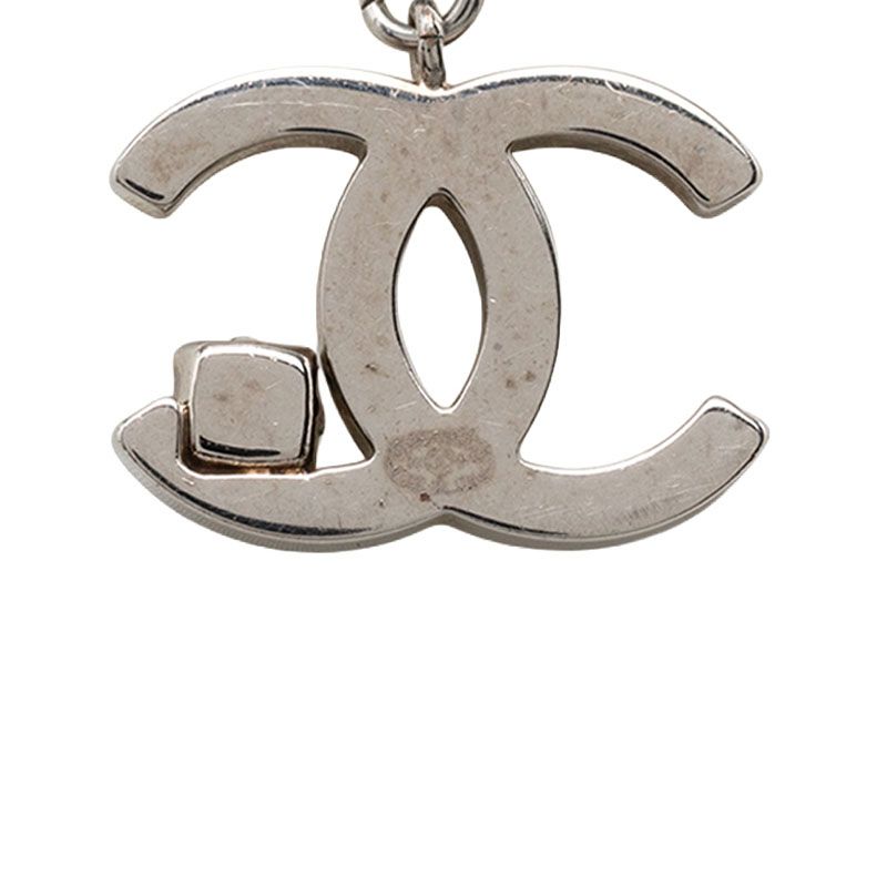 Chanel CC Logo Pendant Silver Metal Black Stone