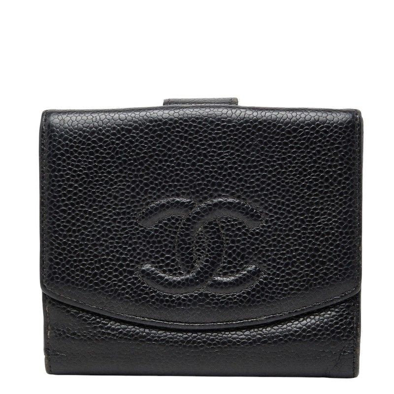 Chanel CC Logo Trifold Wallet Black Caviar Leather