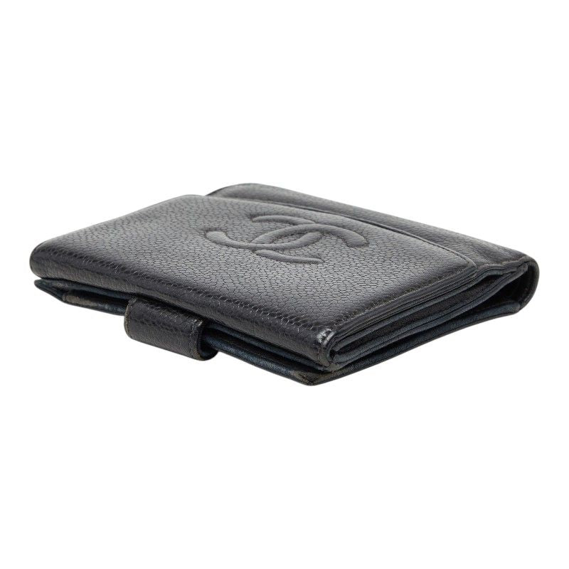 Chanel CC Logo Trifold Wallet Black Caviar Leather