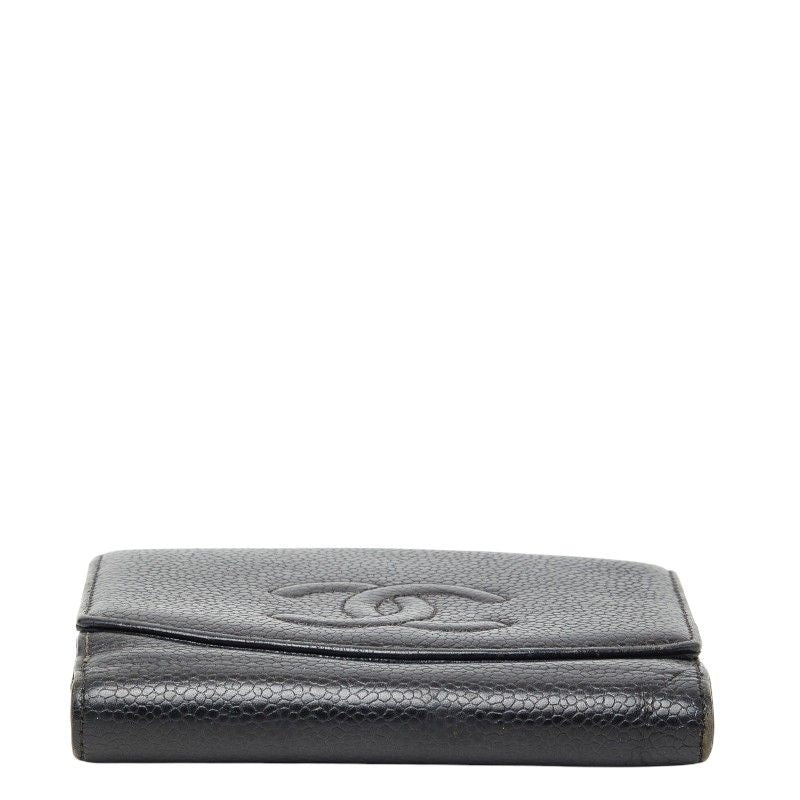 Chanel CC Logo Trifold Wallet Black Caviar Leather
