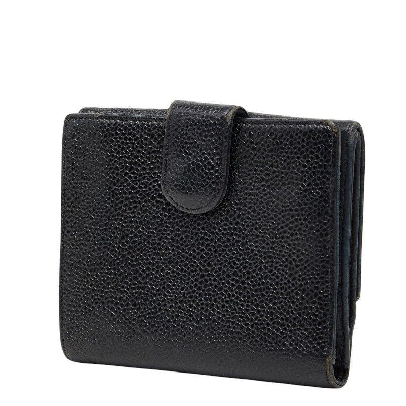 Chanel CC Logo Trifold Wallet Black Caviar Leather
