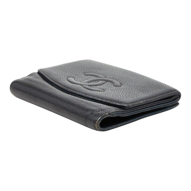 Chanel CC Logo Trifold Wallet Black Caviar Leather