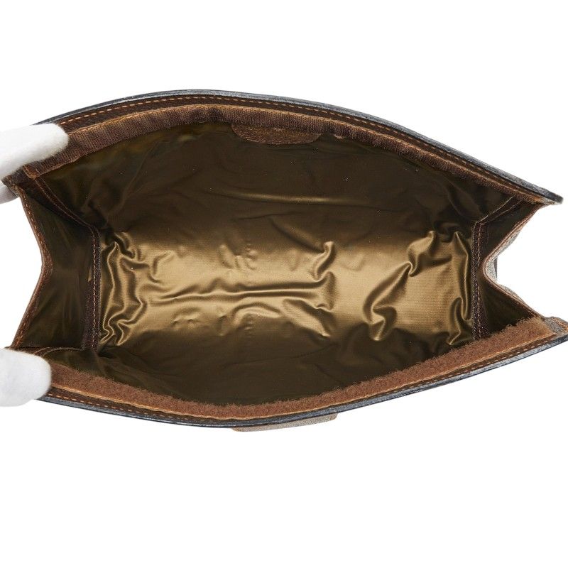 Gucci GG Supreme Vintage Sherry Line Clutch Beige Brown Leather