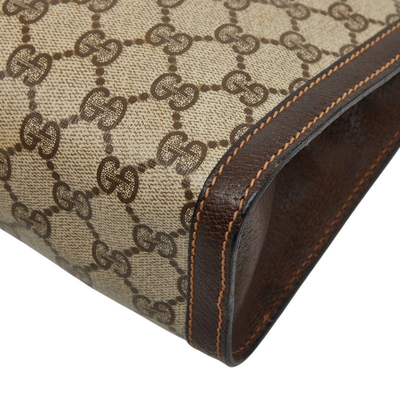 Gucci GG Supreme Vintage Sherry Line Clutch Beige Brown Leather