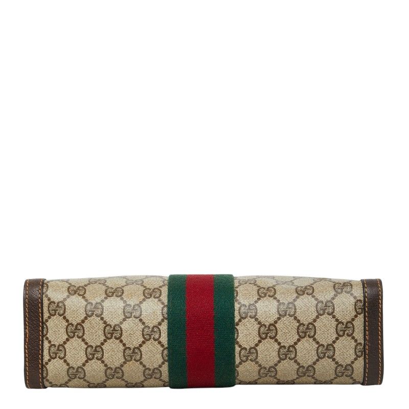 Gucci GG Supreme Vintage Sherry Line Clutch Beige Brown Leather