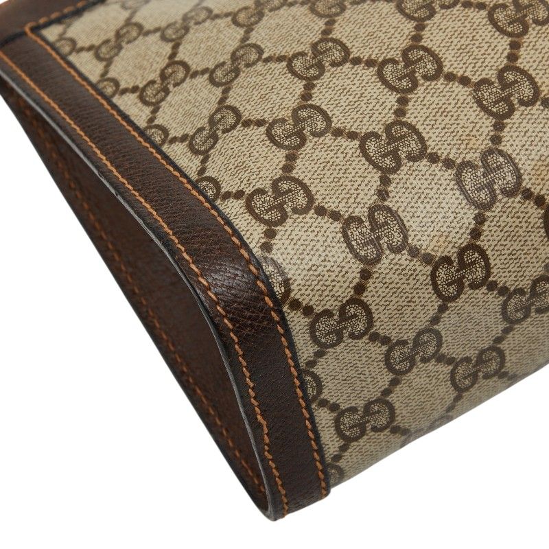 Gucci GG Supreme Vintage Sherry Line Clutch Beige Brown Leather