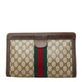 Gucci GG Supreme Vintage Sherry Line Clutch Beige Brown Leather