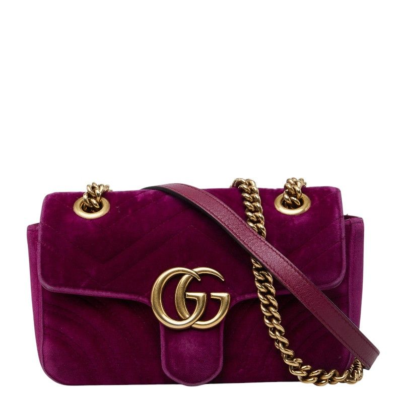 Gucci GG Marmont Quilted Chain Shoulder Bag Purple Velvet