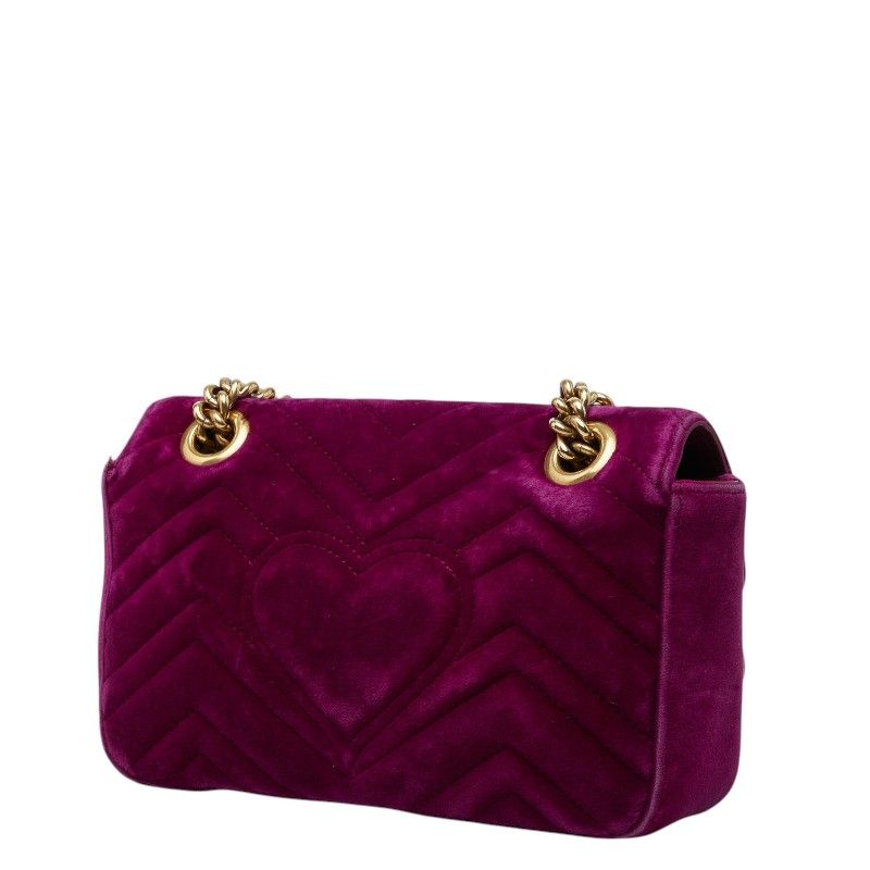 Gucci GG Marmont Quilted Chain Shoulder Bag Purple Velvet