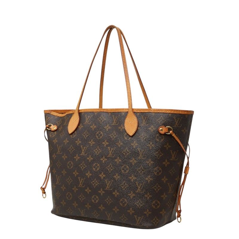 Louis Vuitton Monogram Neverfull MM Shoulder Bag Tote Brown Leather