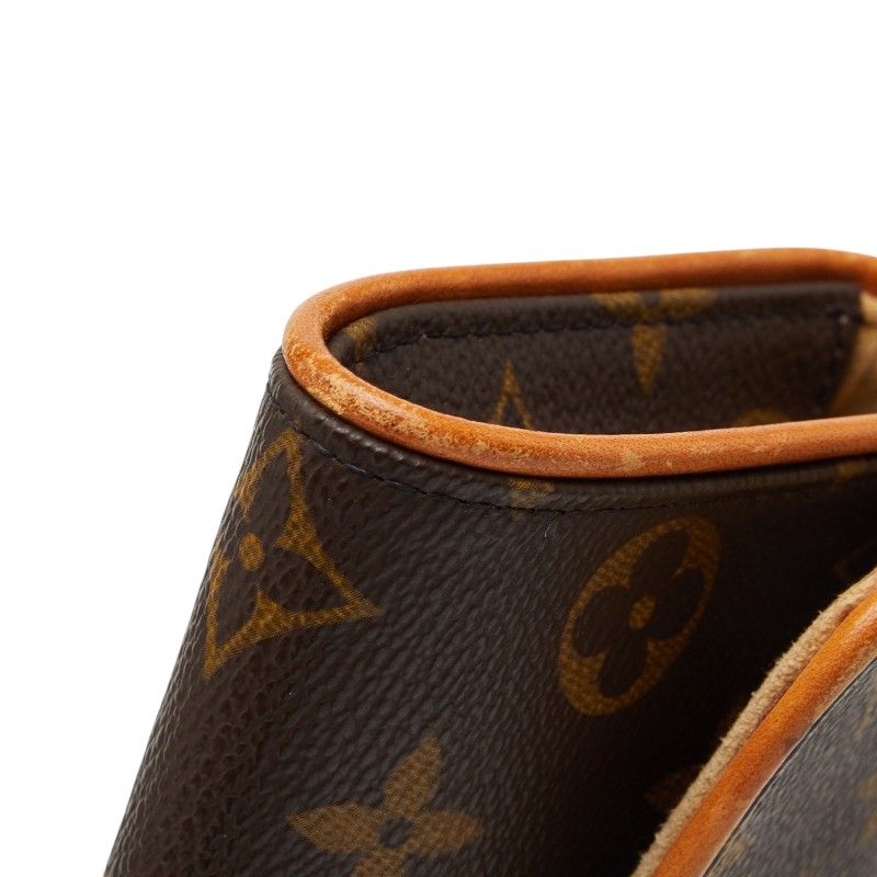 Louis Vuitton Monogram Pochette Twin PM Pouch Brown Leather