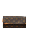 Louis Vuitton Monogram Pochette Twin PM Pouch Brown Leather