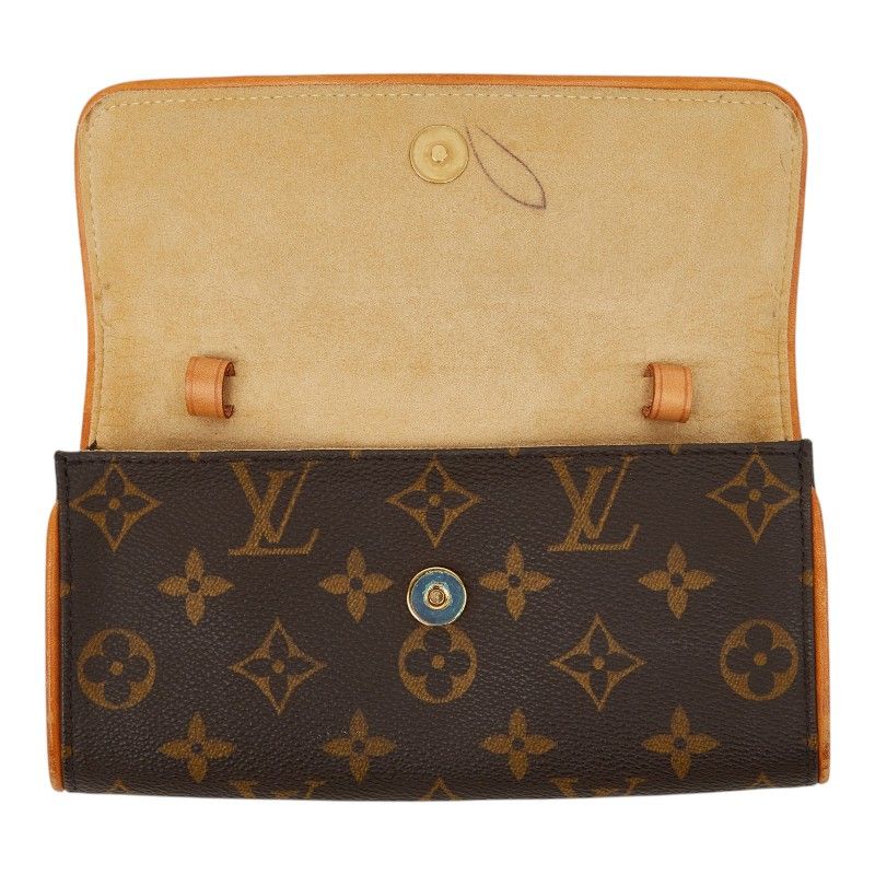 Louis Vuitton Monogram Pochette Twin PM Pouch Brown Leather
