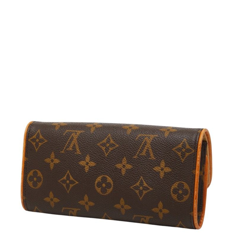 Louis Vuitton Monogram Pochette Twin PM Pouch Brown Leather