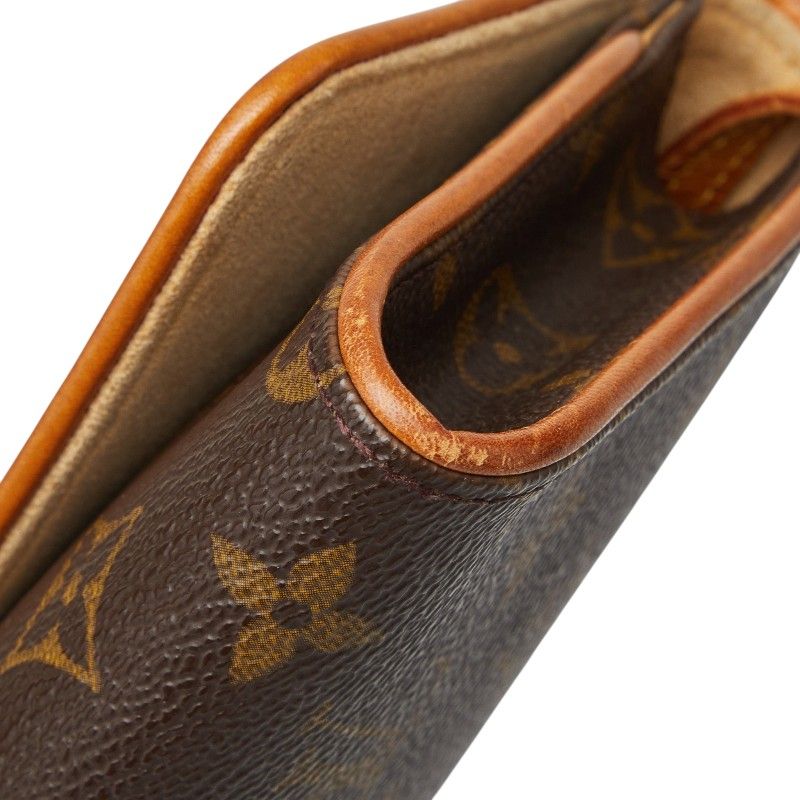 Louis Vuitton Monogram Pochette Twin GM Crossbody Shoulder Bag Brown Leather