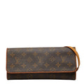 Louis Vuitton Monogram Pochette Twin GM Crossbody Shoulder Bag Brown Leather
