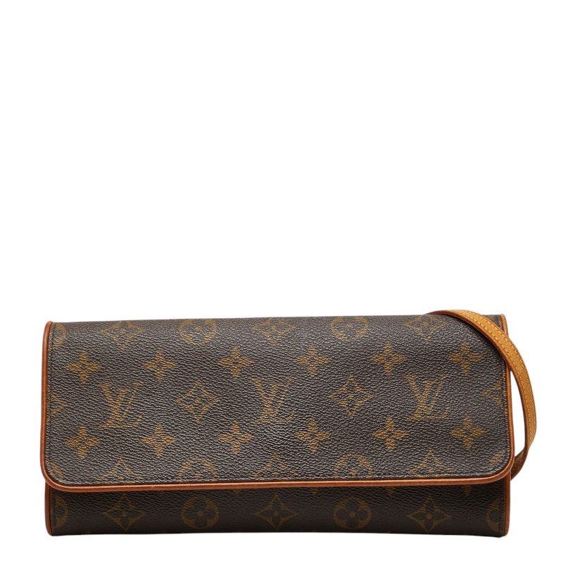 Louis Vuitton Monogram Pochette Twin GM Crossbody Shoulder Bag Brown Leather