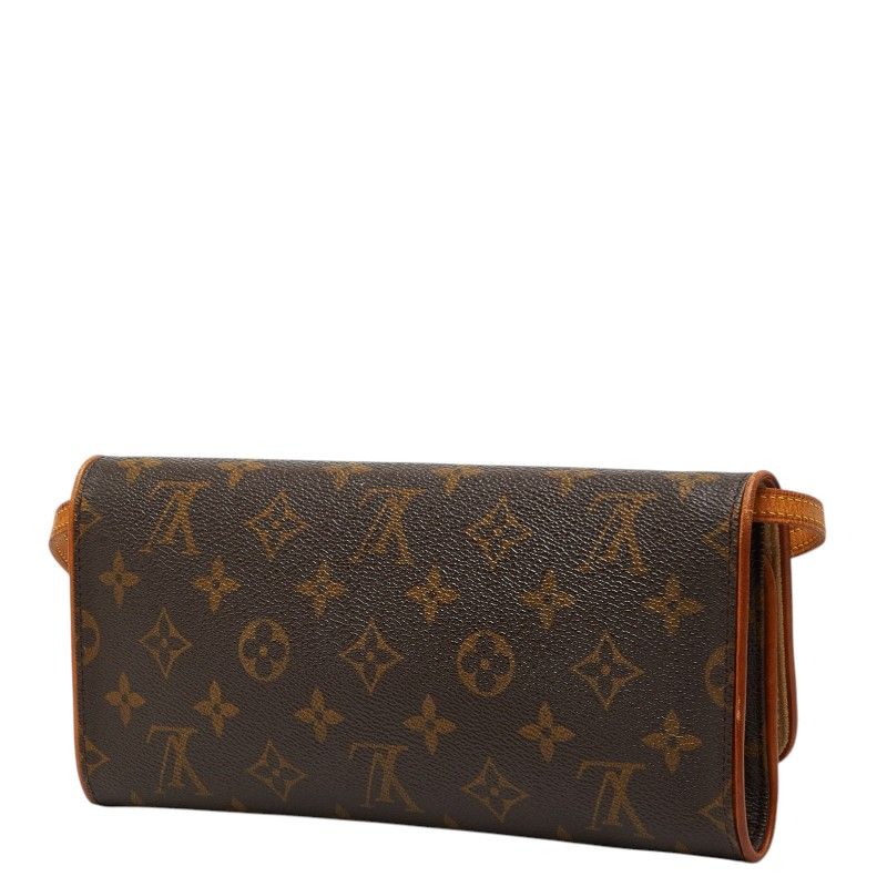 Louis Vuitton Monogram Pochette Twin GM Crossbody Shoulder Bag Brown Leather