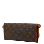 Louis Vuitton Monogram Pochette Twin GM Crossbody Shoulder Bag Brown Leather