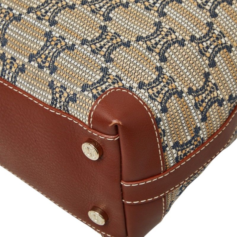 Celine Macadam Tote Shoulder Bag Beige Brown Leather Canvas