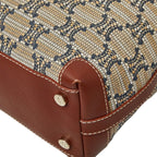 Celine Macadam Tote Shoulder Bag Beige Brown Leather Canvas