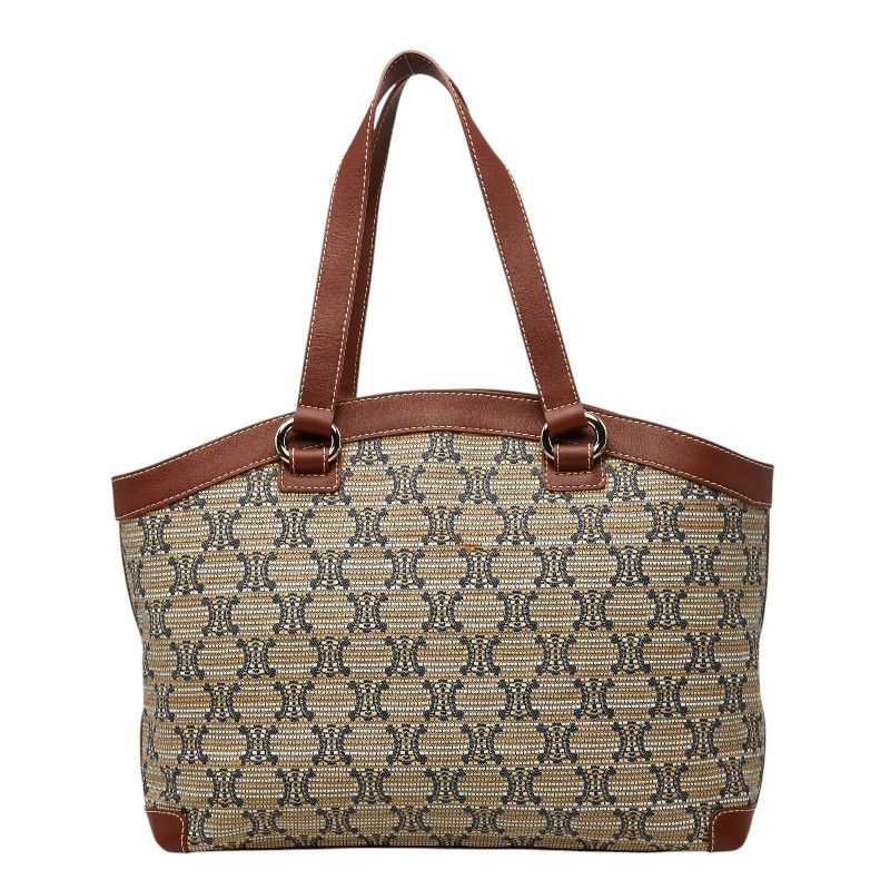 Celine Macadam Tote Shoulder Bag Beige Brown Leather Canvas