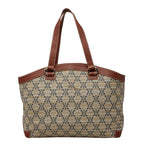 Celine Macadam Tote Shoulder Bag Beige Brown Leather Canvas