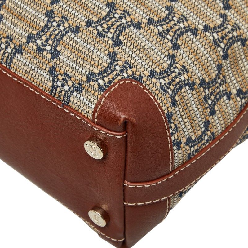 Celine Macadam Tote Shoulder Bag Beige Brown Leather Canvas