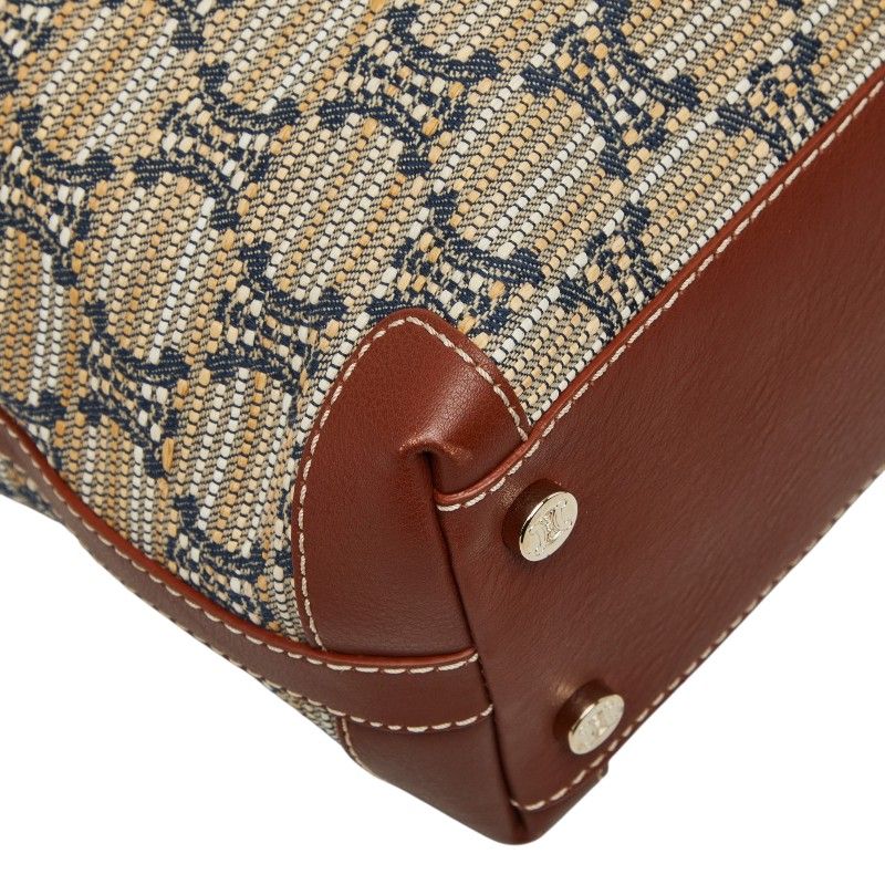 Celine Macadam Tote Shoulder Bag Beige Brown Leather Canvas