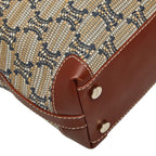 Celine Macadam Tote Shoulder Bag Beige Brown Leather Canvas