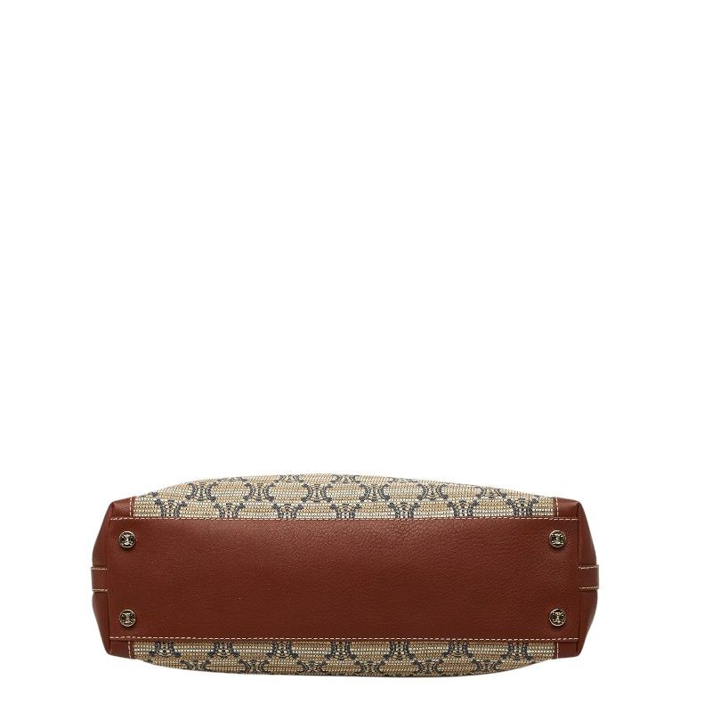 Celine Macadam Tote Shoulder Bag Beige Brown Leather Canvas