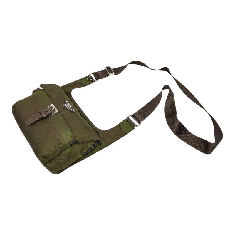 Prada Crossbody Shoulder Bag Khaki Green Nylon Leather