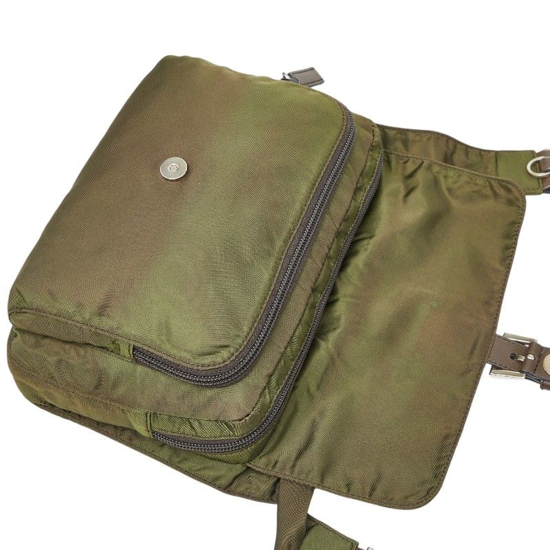 Prada Crossbody Shoulder Bag Khaki Green Nylon Leather