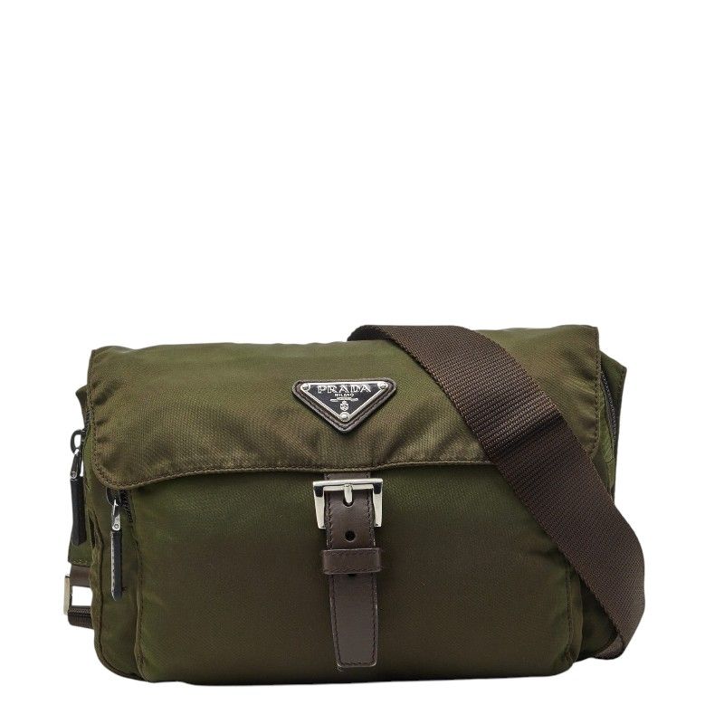 Prada Crossbody Shoulder Bag Khaki Green Nylon Leather