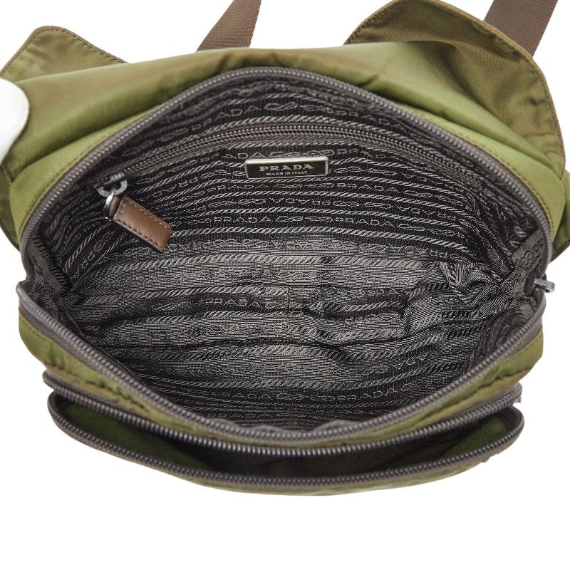 Prada Crossbody Shoulder Bag Khaki Green Nylon Leather