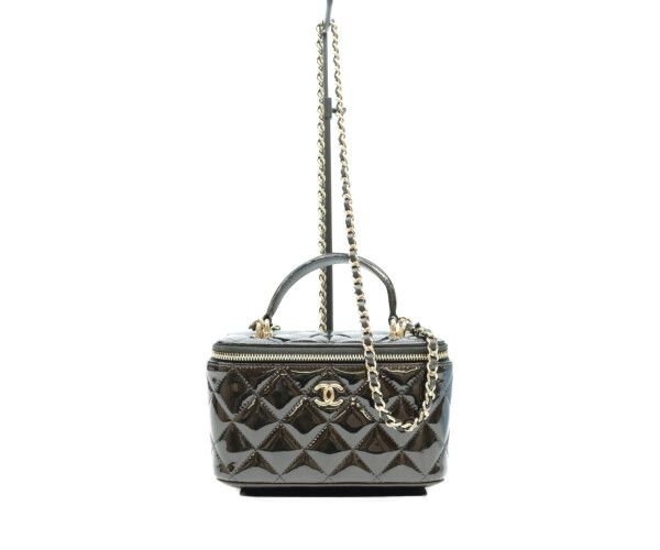 Chanel Black Patent Gold Top Handle Vanity 2-Way