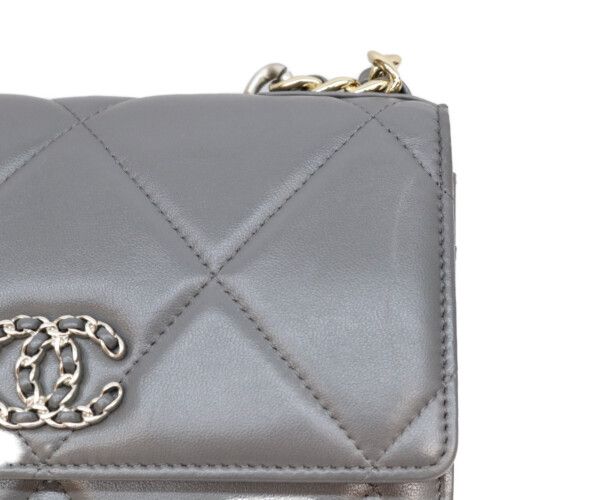Chanel Gray Lamb 19 Chain Wallet Shoulder — view 7